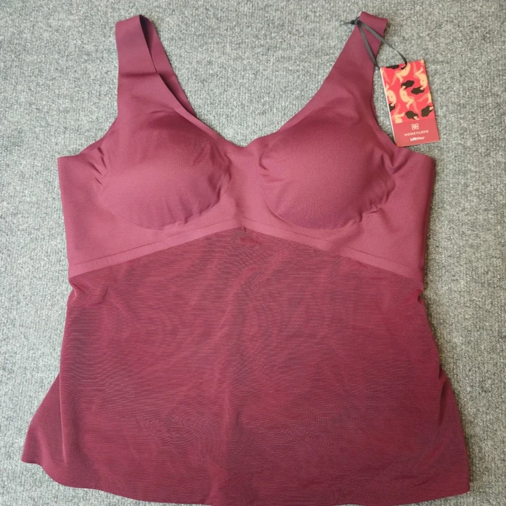 NWT Honeylove Liftwear Tank Shapewear Top Support Size 2X Burgandy Compression